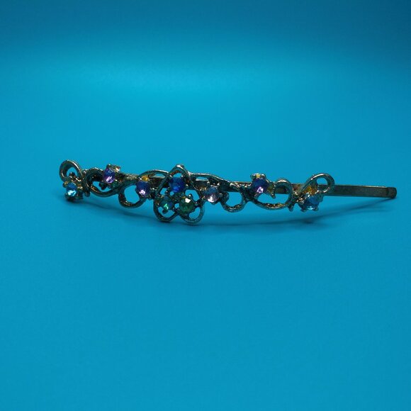 Heart Hair Clip, Silver/Gold color, Pink and blue rhinestone, shiny crystals - Picture 7 of 15